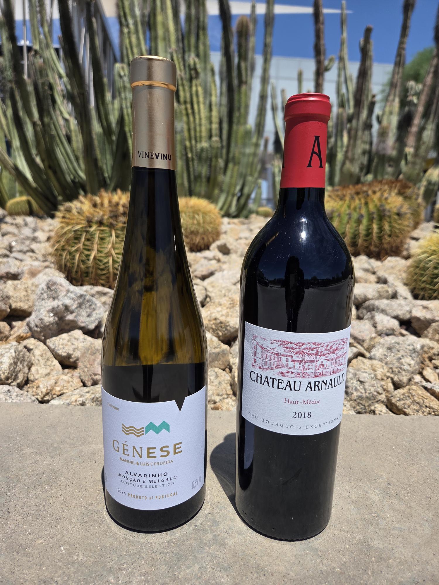 Vinum 55, wine club, grand crew, two bottles of wine outdoors against a desert landscape