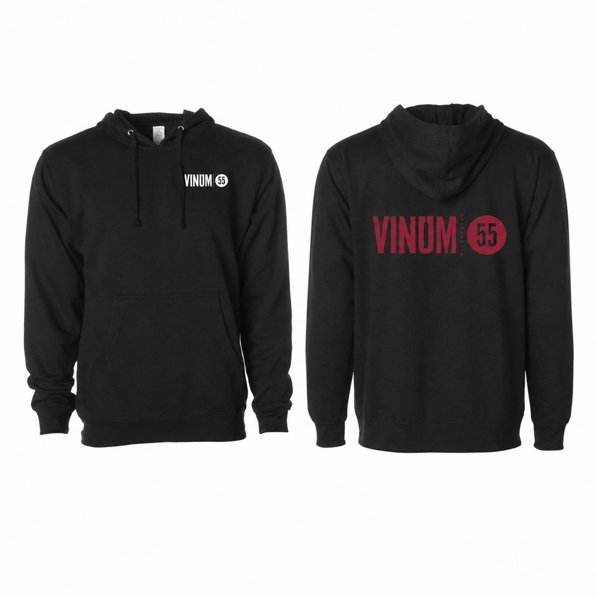 Black Vinum 55 hoodie with white logo on the left chest
